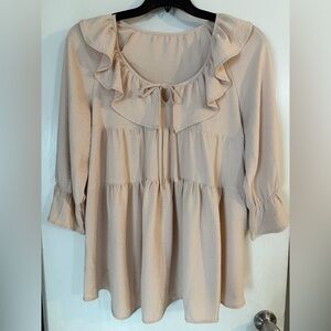 Women’s Ruffled Tie-Neck Blouse in Light Beige